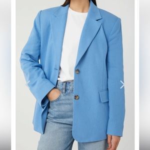 Brand New NWT OAK + FORT LINEN BLAZER Size L Summer Blue